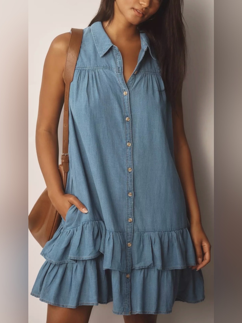 By Antropologie Pilcro Sleeveless Flounce Mini Shirt Dress - Picture 11 of 12